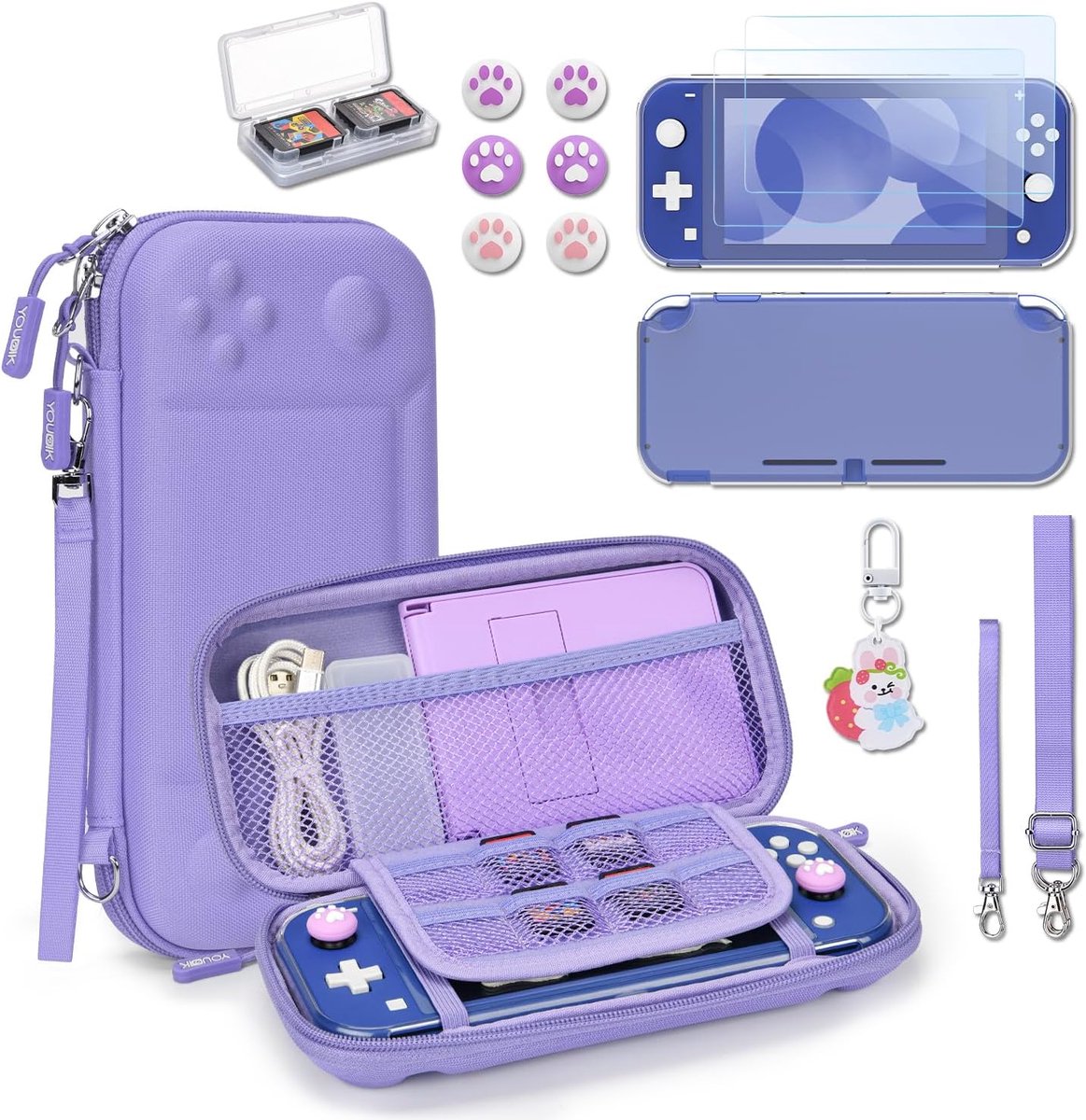 Younik Switch Lite Case, 14 in 1 Switch Lite Accessories Bundle with Carrying Case, Transparent Protective Case, Game - ShopVlot