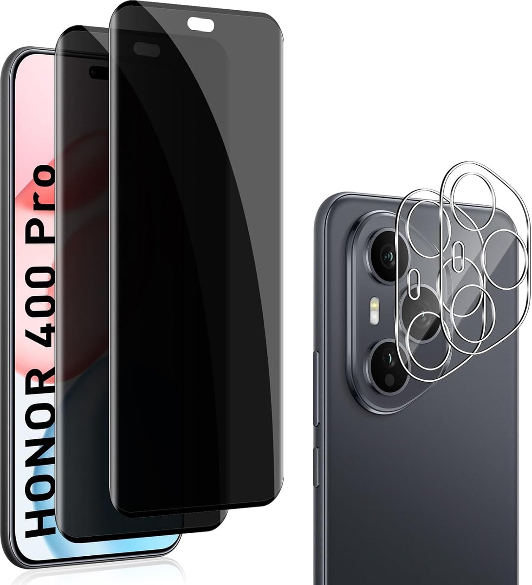 QULLOO 2 x Screen Protector Films for Privacy Compatible with Honor 400 Pro + 2 Camera Lens Protection 9H Hardness - ShopVlot