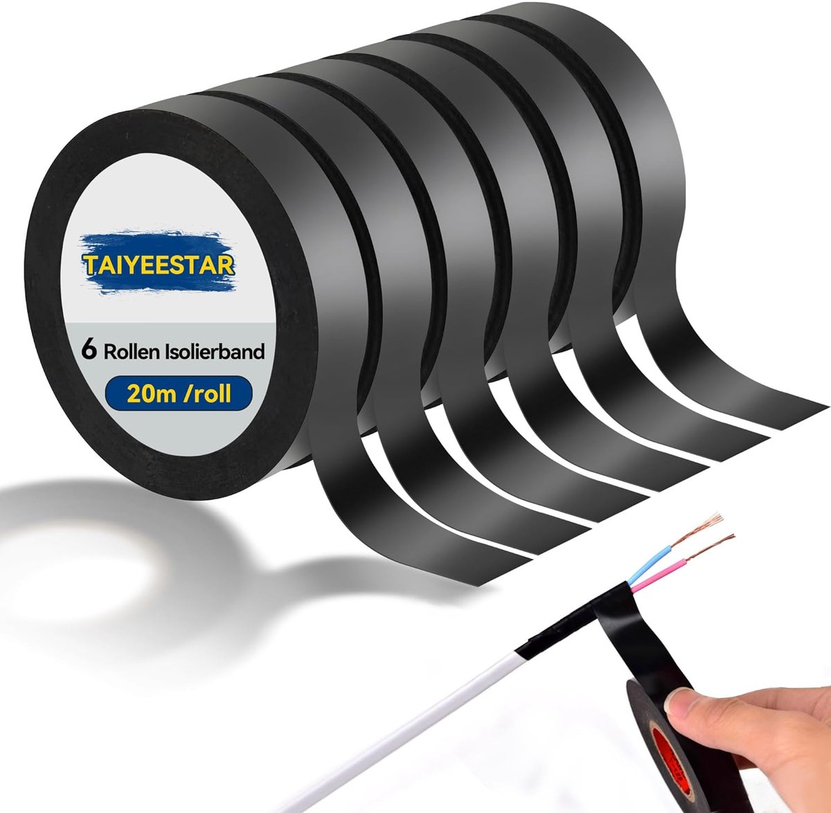 Taiyeestar 6pcs Insulation Tape Black 15mm x 20m, Wire Harness Adhesive Tape, Insulation Tape, Waterproof - ShopVlot