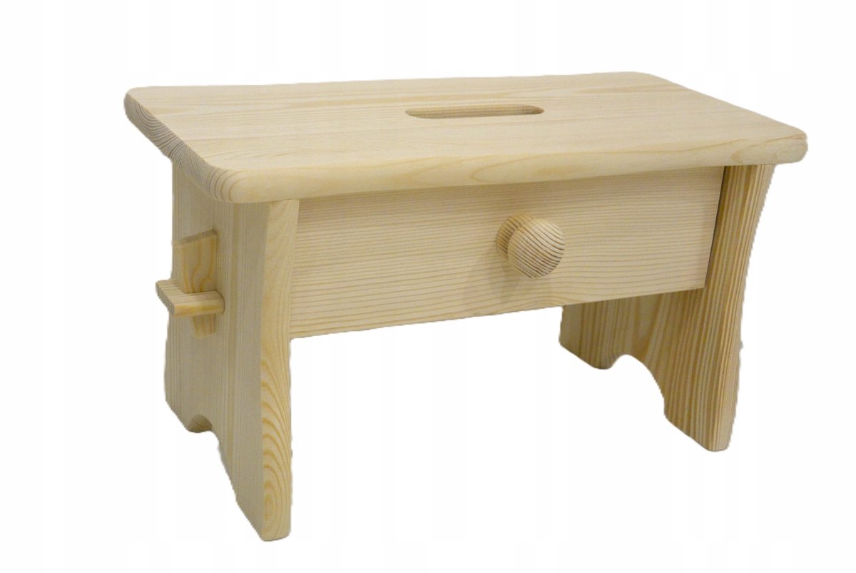 Houten kruk met lade - Natuurlijk grenenhout - 24 cm hoog