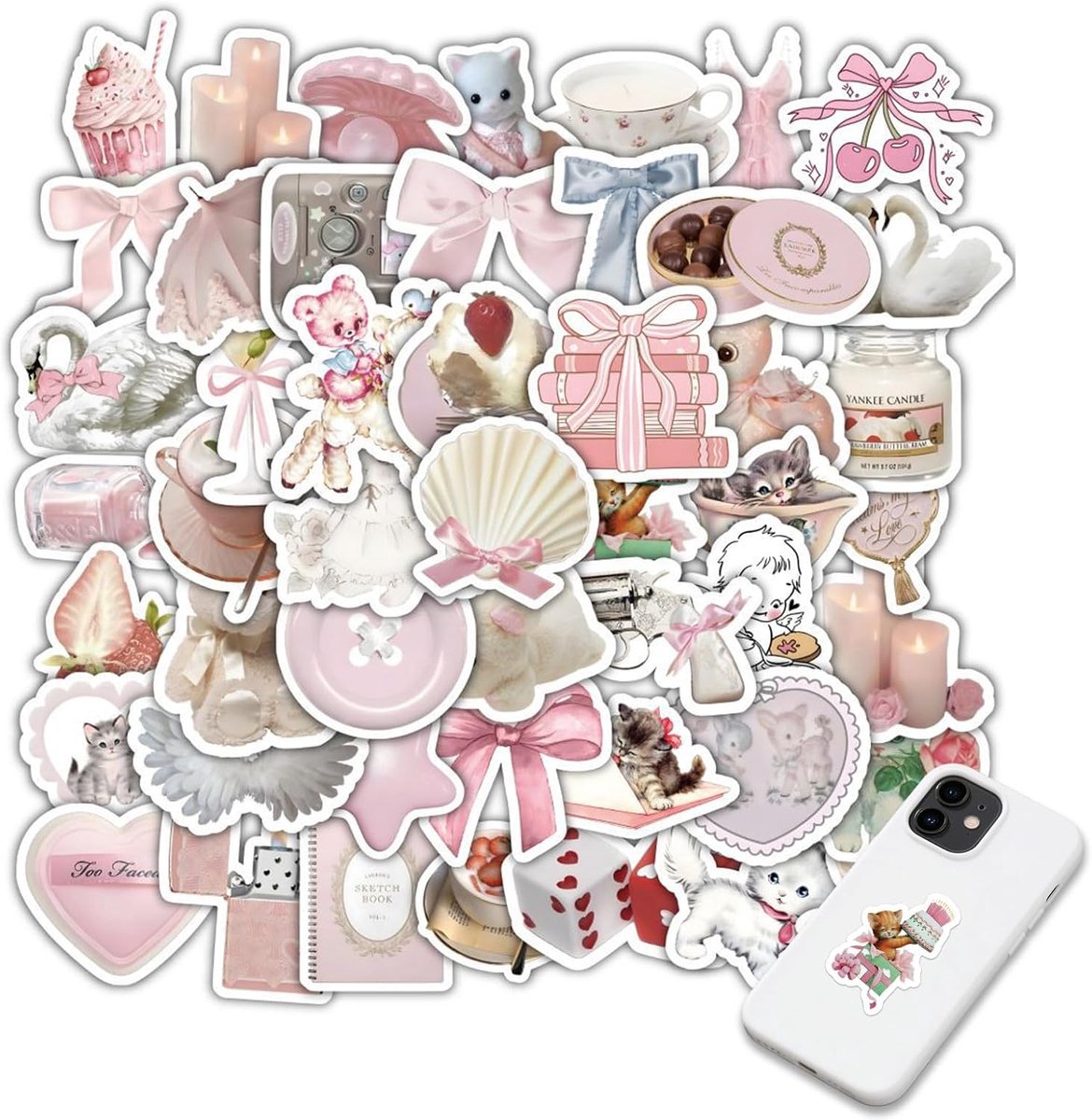 Thijox - 120 stuks esthetische stickerset met roze strik - schattige waterdichte vinylstickers voor waterfles, laptop, dagboek - Y2K stijl voor kinder