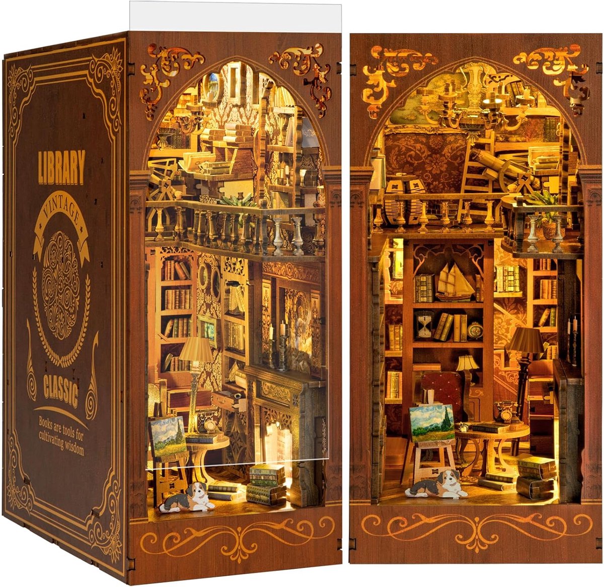 DIY Boek Nook Kit - Miniatuur Dollhouse Boekenkast Decor - Verlicht Vintage Bibliotheek - ShopVlot