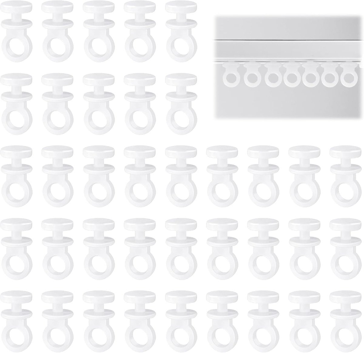 Railglijders 100pcs - Plastic witte haken - Voor gordijnen en douchegordijnen - Eenvoudig te bevestigen - ShopVlot