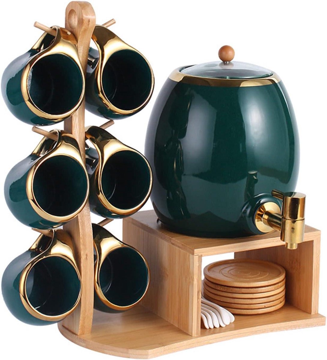 Waterkoker Keramische Set - Theepot Mok Set - Huishoudelijk Gebruik - Gouden Kraan - 3L Capaciteit - Smaragd Groen