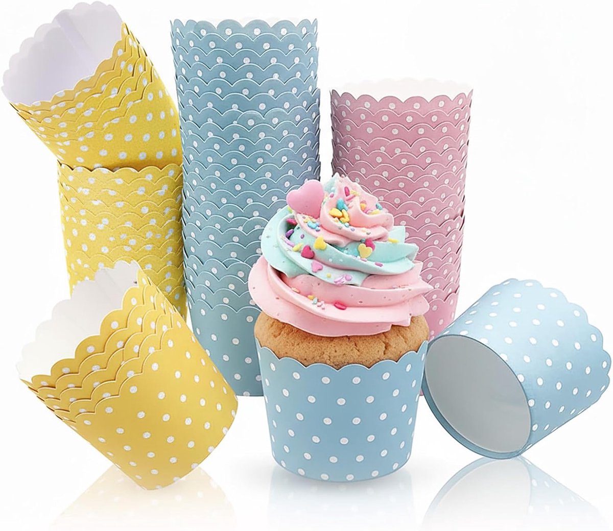 Muffinvormpjes 150 stuks - gekleurde stippen - food-safe papier - perfect voor feestjes - ShopVlot