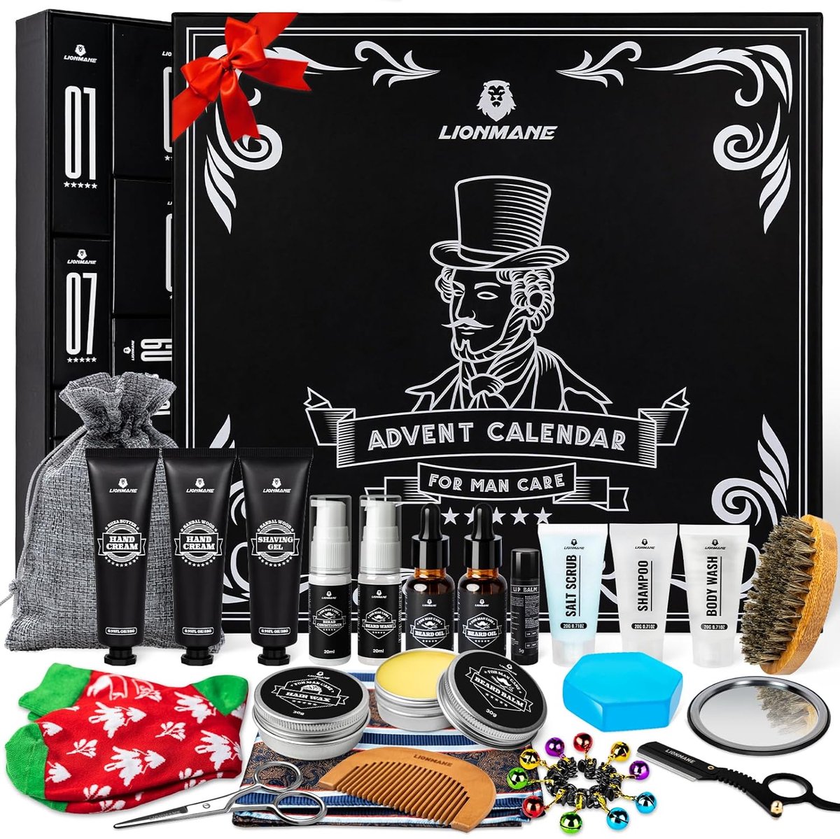 SnelShoppen - Adventskalender 2025 voor Mannen, 24 Dagen Cadeaus voor Baardverzorging, Huidverzorging en Haarverzorging, Perfect Kerstcadeau voor Mann