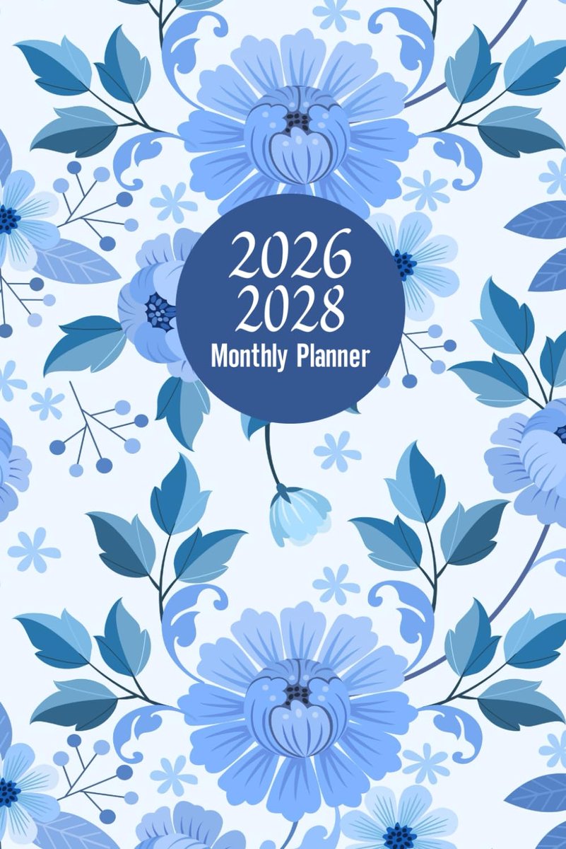 Maandplanner 2026-2028 - 6" x 9" inch - Blauwe Bloemencover - Perfect voor organisatie - ShopVlot