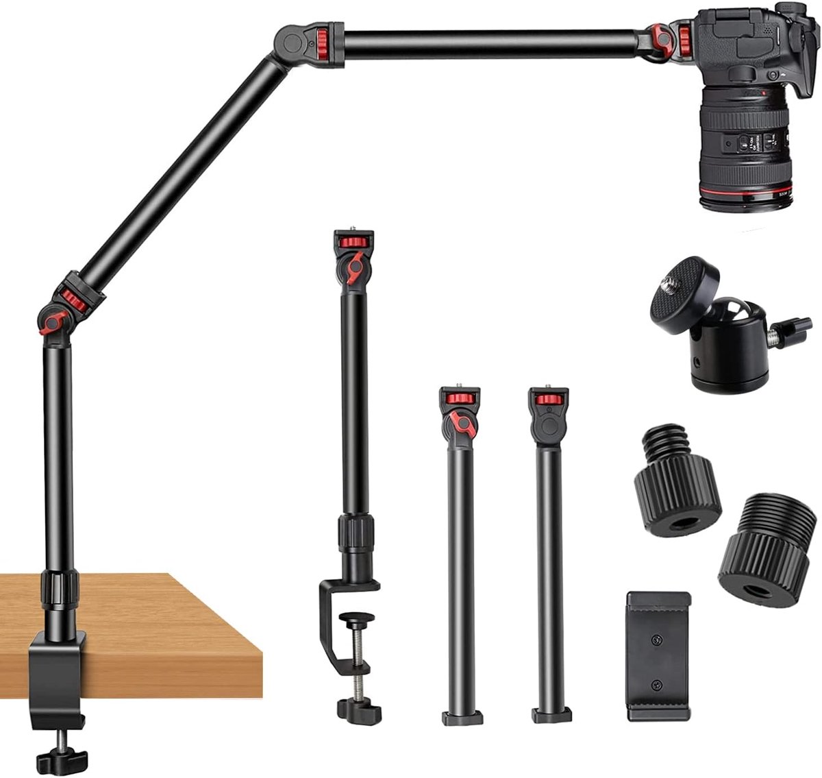 Overhead camera mount deskstand - 3-delige flexibele armen - 360° draaibaar - perfect voor creatief filmen - ShopVlot