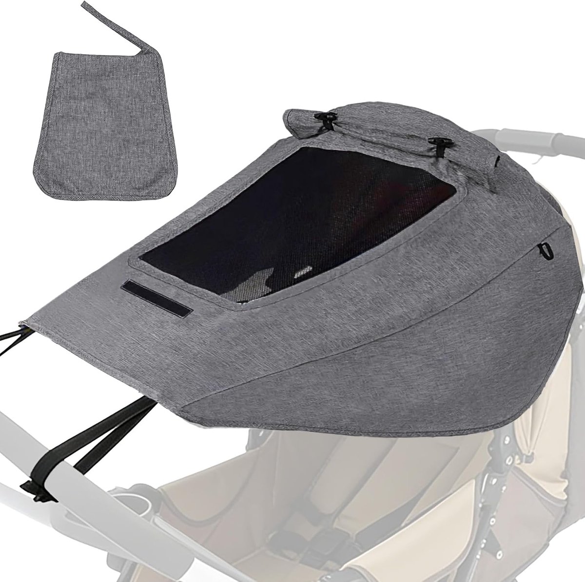 Pram zonnescherm met kijkvenster - verstelbaar universeel - grijs - optimale zonbescherming voor je baby - ShopVlot