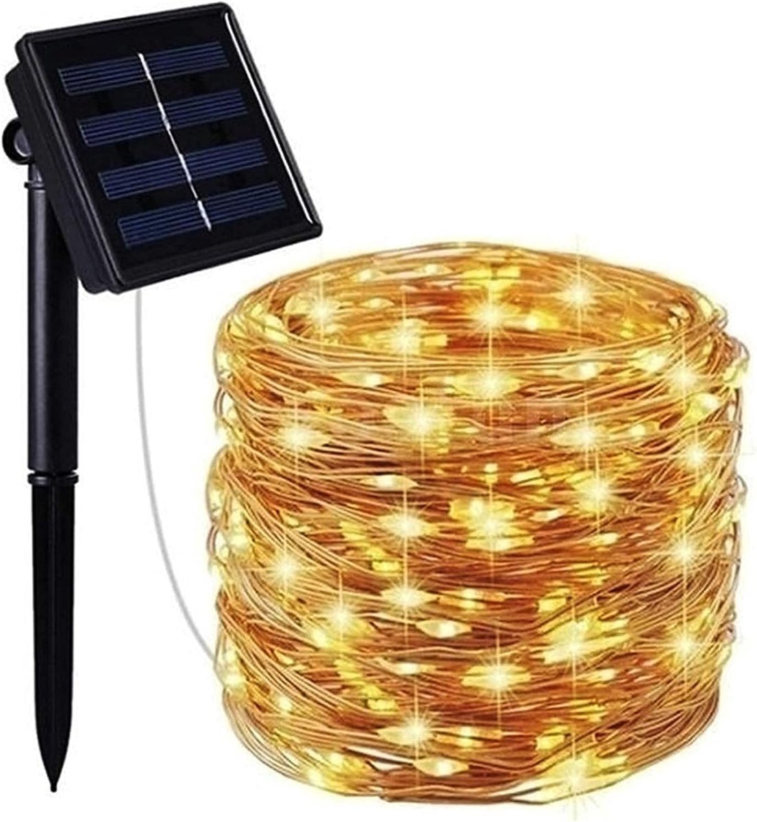 SnelShoppen - Mafiti Led-lichtsnoer op zonne-energie, 12 m koperdraad met 120 waterdichte leds, 8 lichtmodi voor tuin, feest, verlichting, buiten, dec