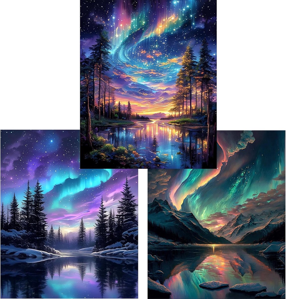 SnelShoppen - Aurora Schilderen op Nummer voor Volwassenen - DIY Schilderij op Nummer met Acrylverf - 30 x 40 cm - 3 Stuks - Perfect voor Woondecorati