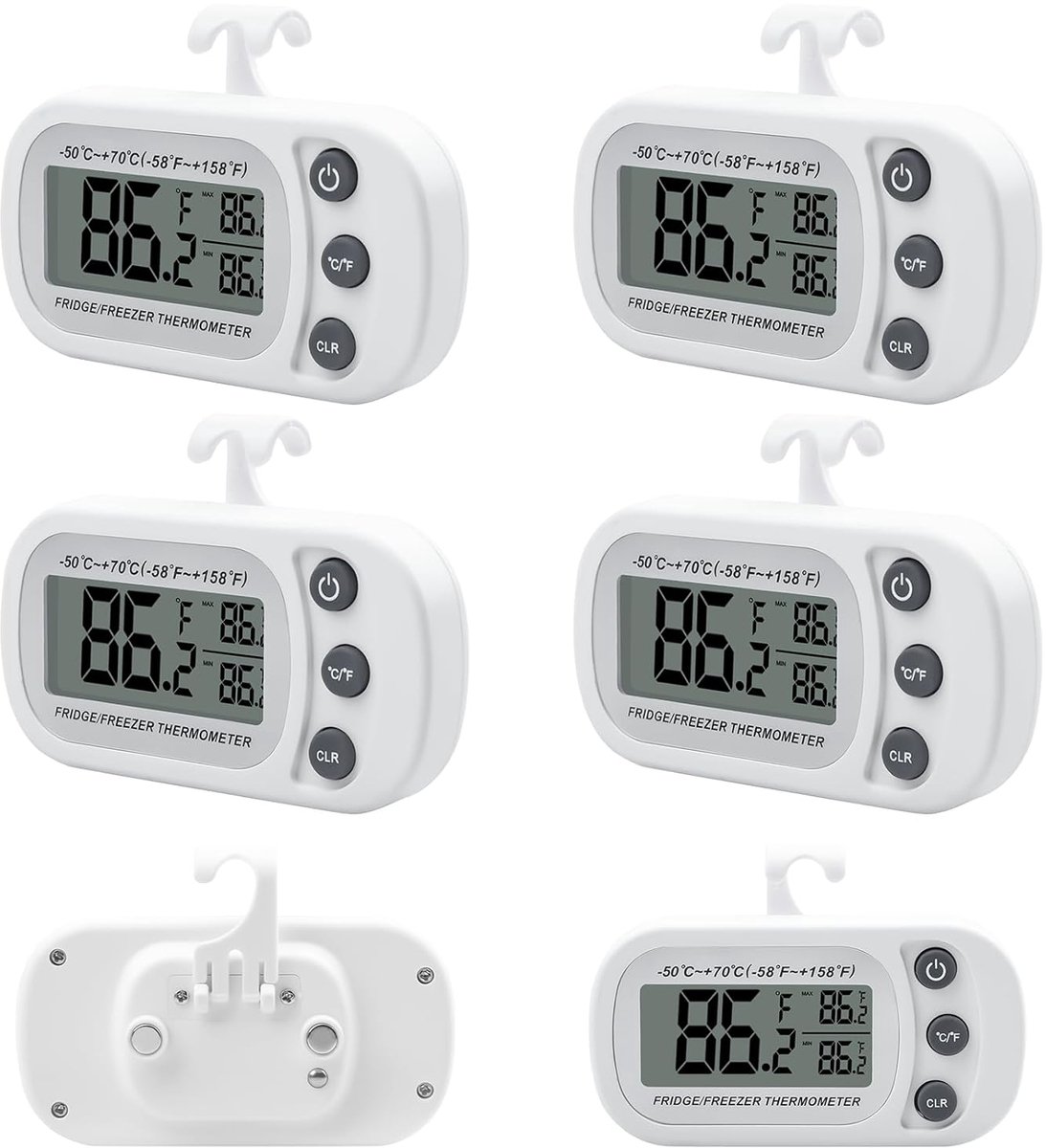 Digitale koelkast thermometer - 6 stuks - met magneet en haak - ideaal voor binnen en vriezer - ShopVlot