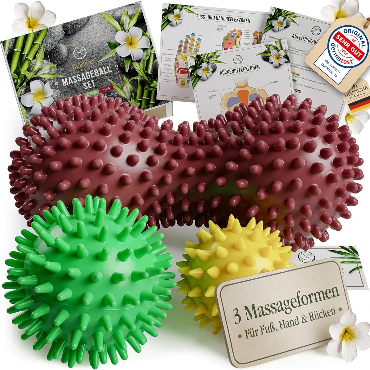 Massageballen set van 3 - Igelbal en pinda bal - Noppenballen - Ontspanning voor voeten en rug - ShopVlot