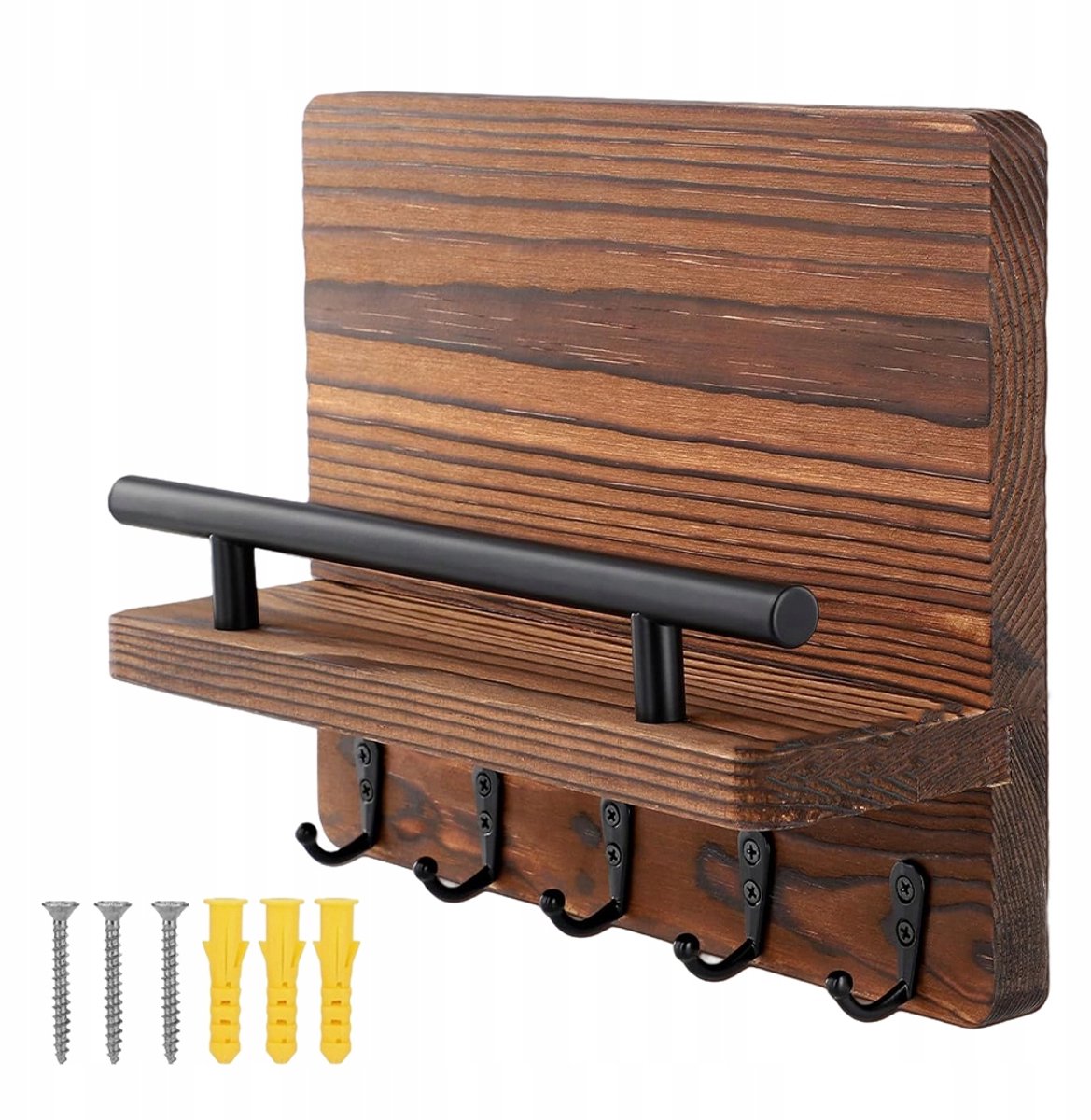Houten Wandkapstok voor Sleutels, Documenten & Afstandsbedieningen (25x18cm)