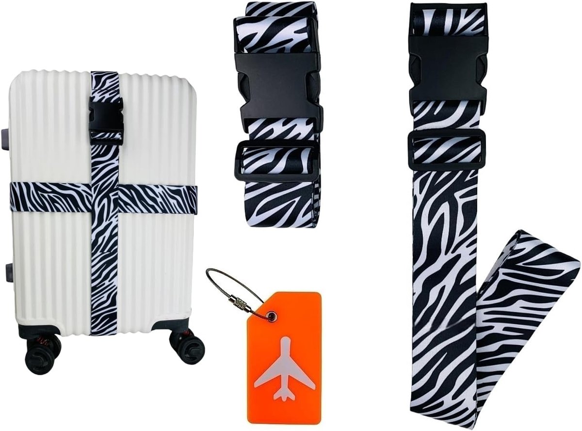 Kofferbanden - Kleurrijk - 2 Stuks + 1 Bagage Tag (Zebra) - Eenvoudig te vinden - ShopVlot