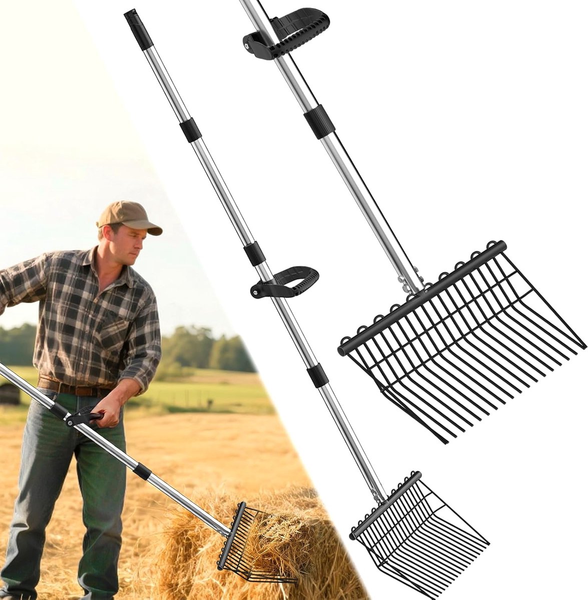 Tuinfork staal - robuuste mestvork met ergonomisch houten handvat - ideaal voor paardenmest en compost - ShopVlot