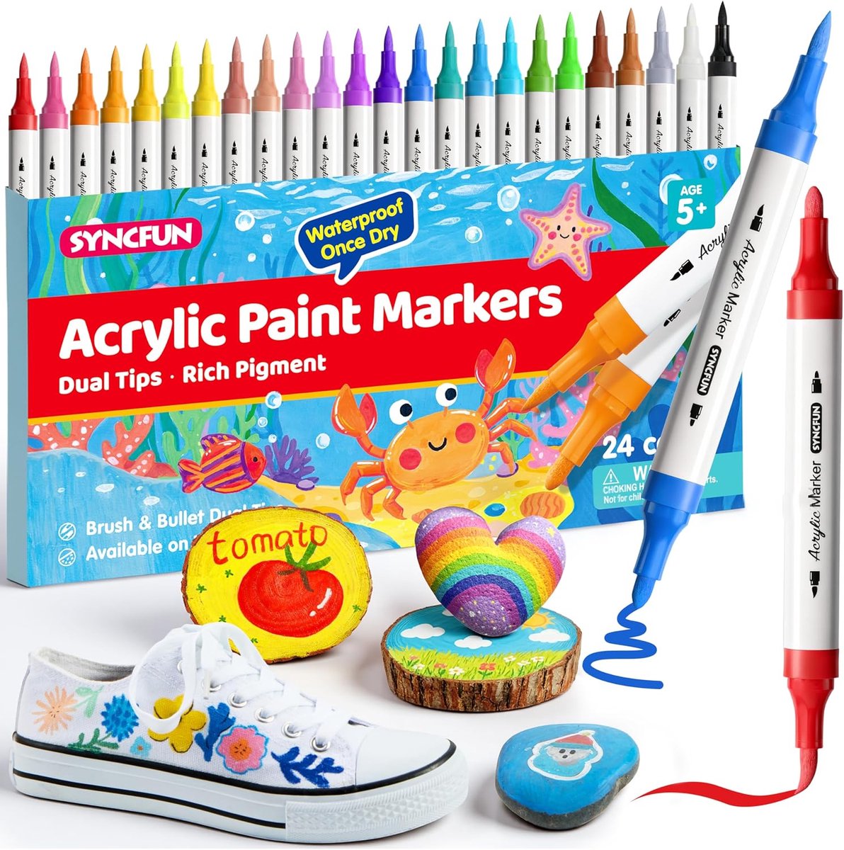 Acrylstiften voor stenen - 24 kleuren - dubbele punten - perfect voor creatieve projecten - ShopVlot