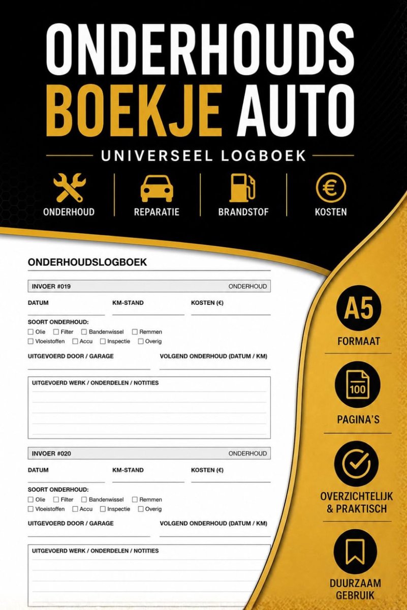 Onderhoudsboekje auto A5 - universeel logboek - onderhoud, reparatie, brandstof & kosten bijhouden - ShopVlot