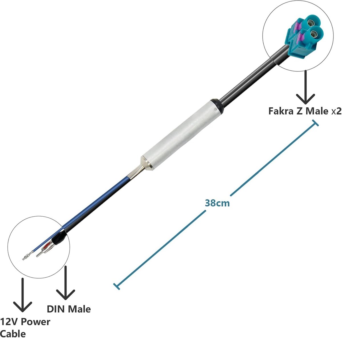 Auto radio antenne splitter 43 cm - dubbele Fakra Z naar DIN plug - versterker kabel - verbeterde ontvangst - ShopVlot