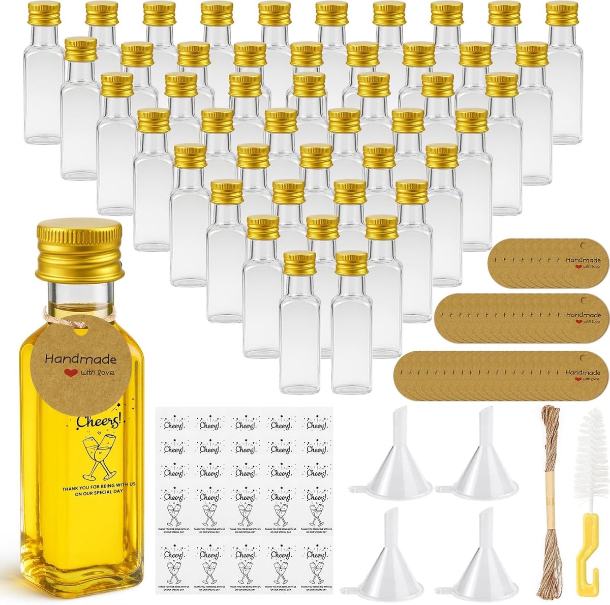 Mini likeurflessen 25 ml - plastic flessen met schroefdop - herbruikbaar - perfect voor bruiloften - SnelShoppen
