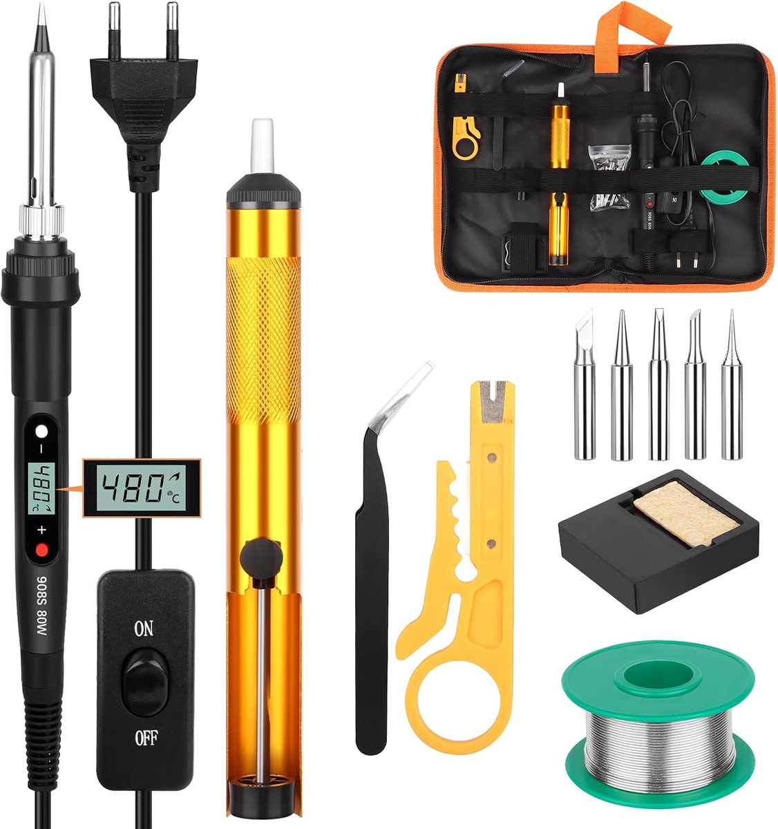 Loodgietersijzer set 80 W 180-500 °C - LCD-display - Verstelbare temperatuur - Complete set voor elektronicawerk - SnelShoppen