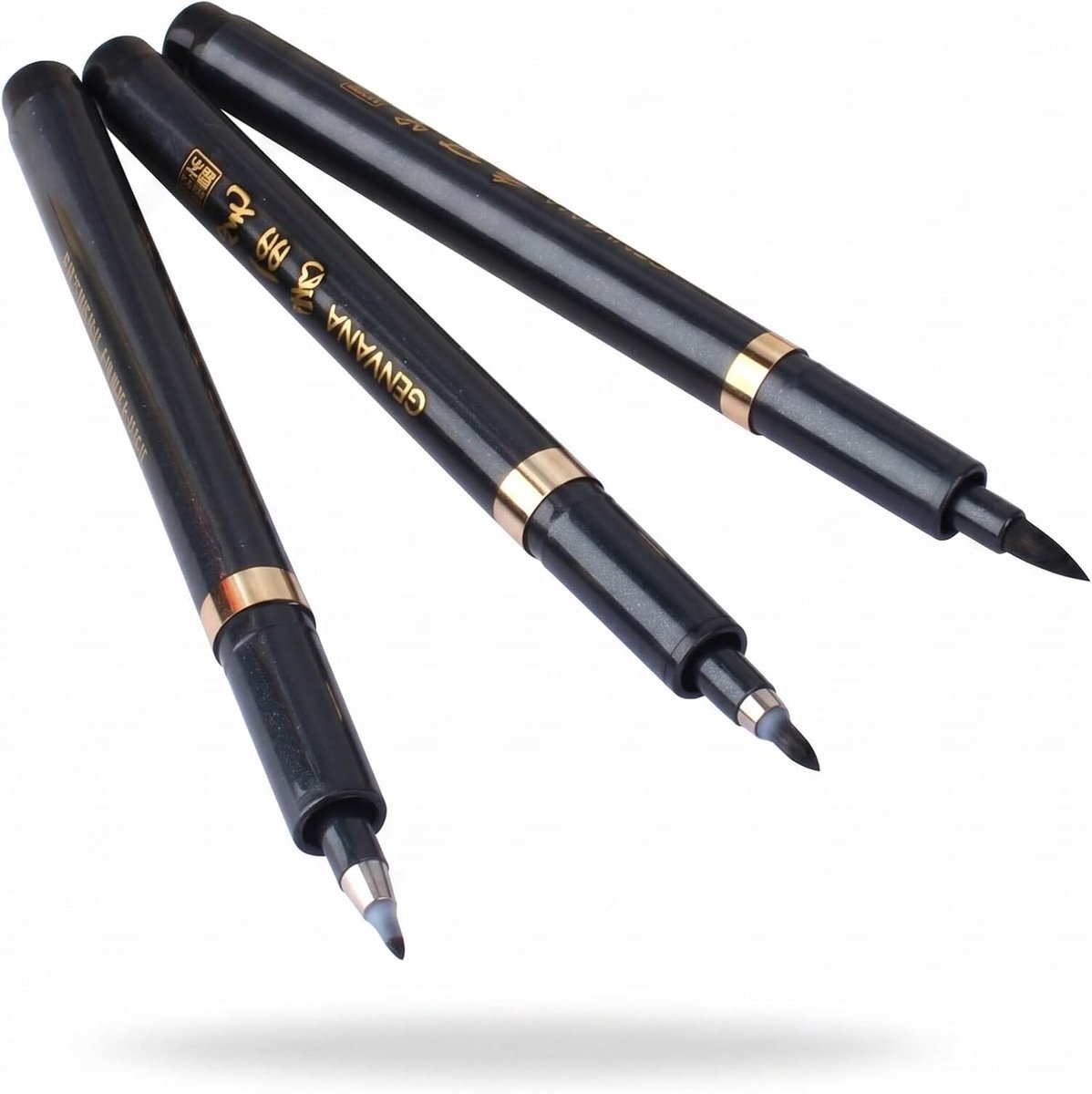 SnelShoppen - Ink Brush Pens Set 3 Stuks Zwart Japanse Chinese Calligraphie Pennen voor Beginners Schrijven, Letteren, Illustratie, Ontwerp