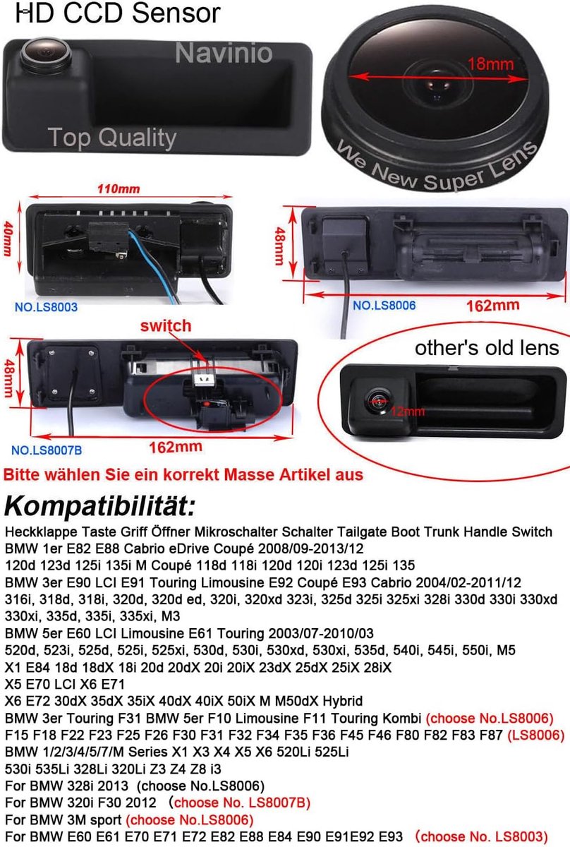 Achteruitrijcamera HD CCD 720P - Waterdicht - Nachtzicht - Perfecte vervanging voor BMW - SnelShoppen