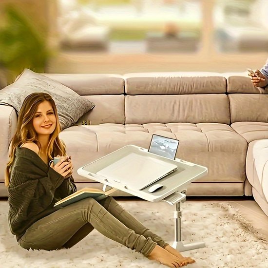 Inklapbare Laptoptafel - Bedtafel Vloertafel - Comfortabel Werken - Hoogte en Hoek Verstelbaar - 56 x 32 cm - Zilvergrijs — afbeelding 3