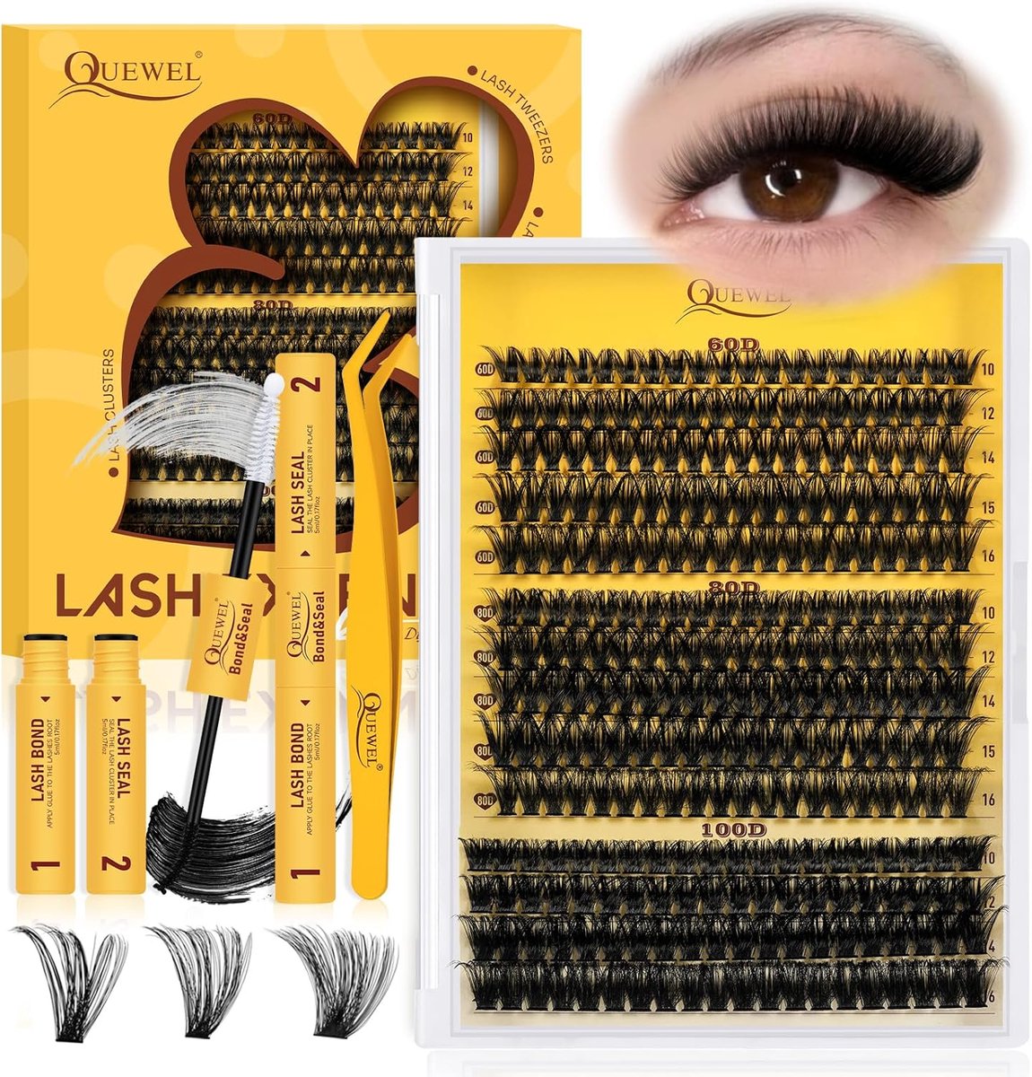 Wimperextensions set 280 stuks - 60+80+100D - gemengde stijlen 10–16 mm - eenvoudig zelf aanbrengen - ShopVlot