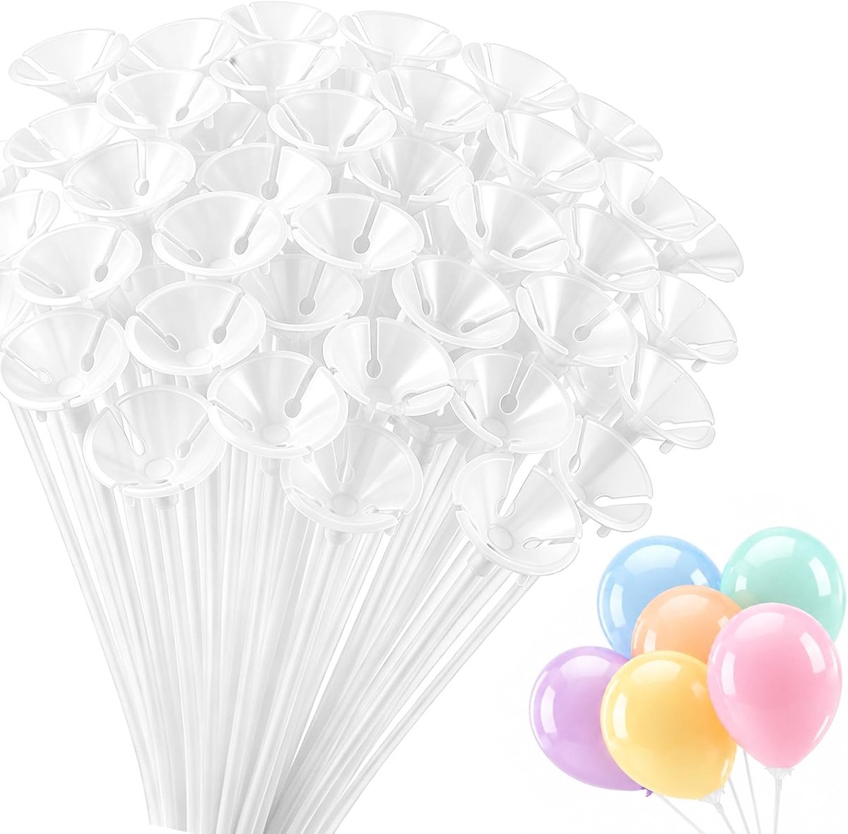 Ballonhouders 150 stuks - 32 cm kunststof - helder - ideaal voor feestdecoraties - ShopVlot