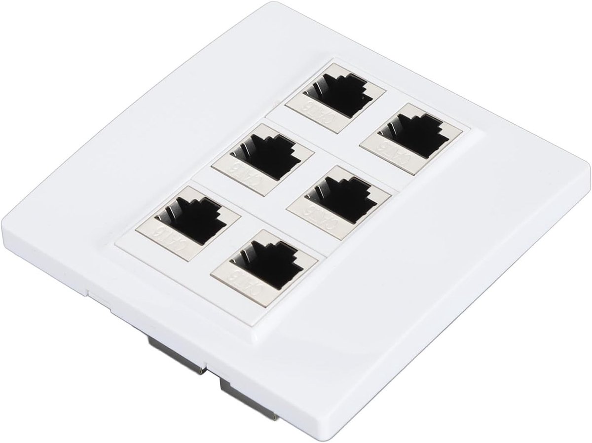 Ethernet wandcontactdoos 6 poorten - 86 x 86 mm - CAT6 keystone jack - voorkomt kabelrommel - ShopVlot
