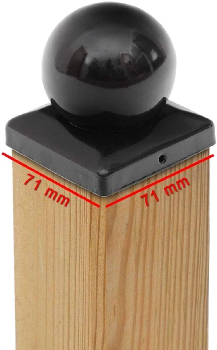 Pfostenkap ball steel black - 71 x 71 mm - poedercoating - beschermt hout tegen weer en vocht - ShopVlot