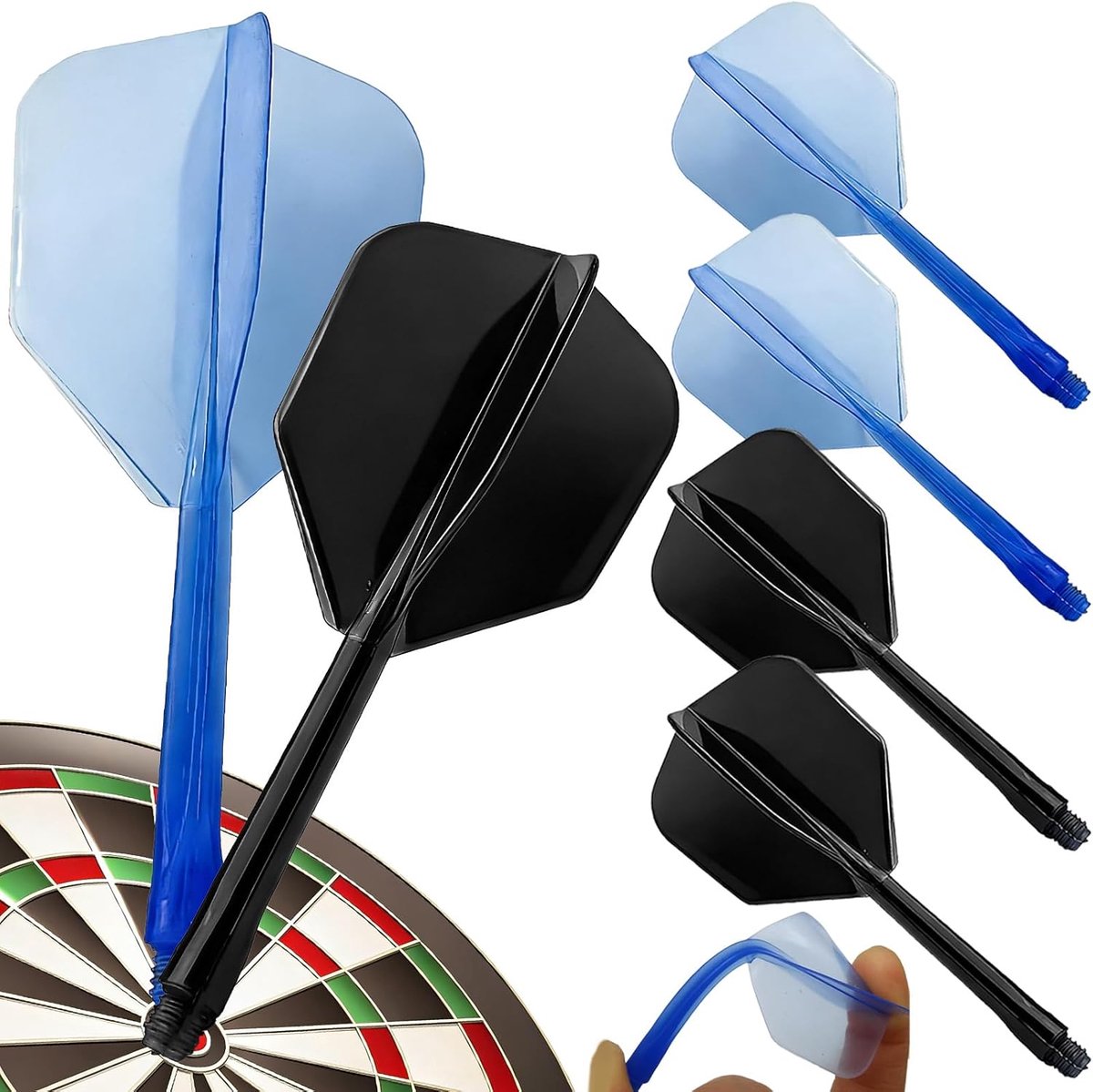 Dartstelen en dartflights 6 stuks - eendelige constructie - blauw en zwart - professionele dartaccessoires - ShopVlot
