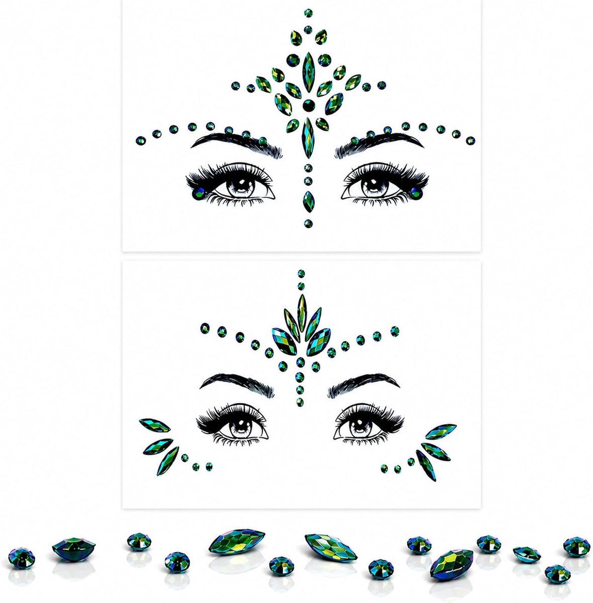 Strasstickers voor het gezicht - 2 vellen - glinsterend kristaleffect - opvallende make-up voor festivals - ShopVlot