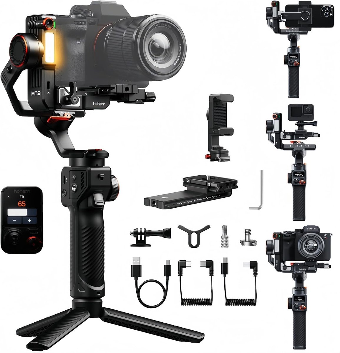 Gimbal-stabilisator 3-assig - voor spiegelloze camera/smartphone - AI-tracking met afstandsbediening - ShopVlot