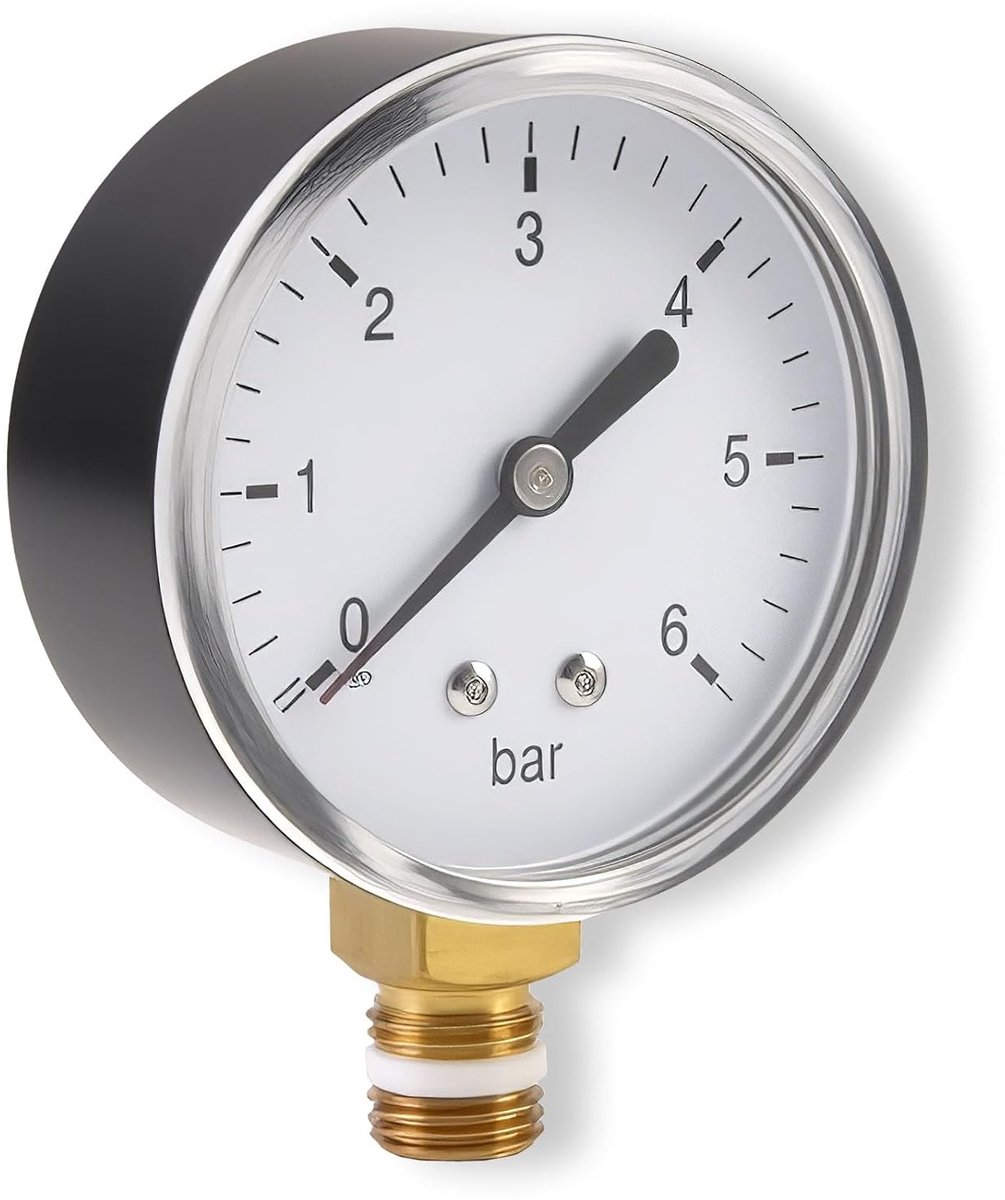 Drukmeter water 0-6 bar - messing aansluiting 1/4 inch - achterhouder voor real-time drukmonitoring - ShopVlot