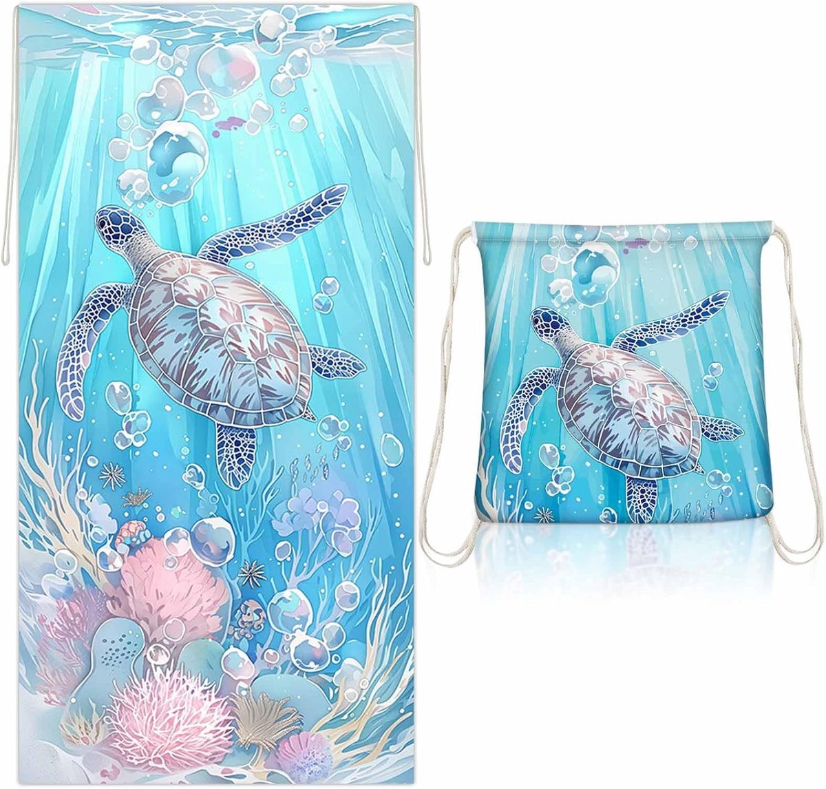 Strandhanddoek microvezel 70 x 140 cm - Teken van een schildpad - Sneldrogend - Ideaal voor strand en zwembad - ShopVlot