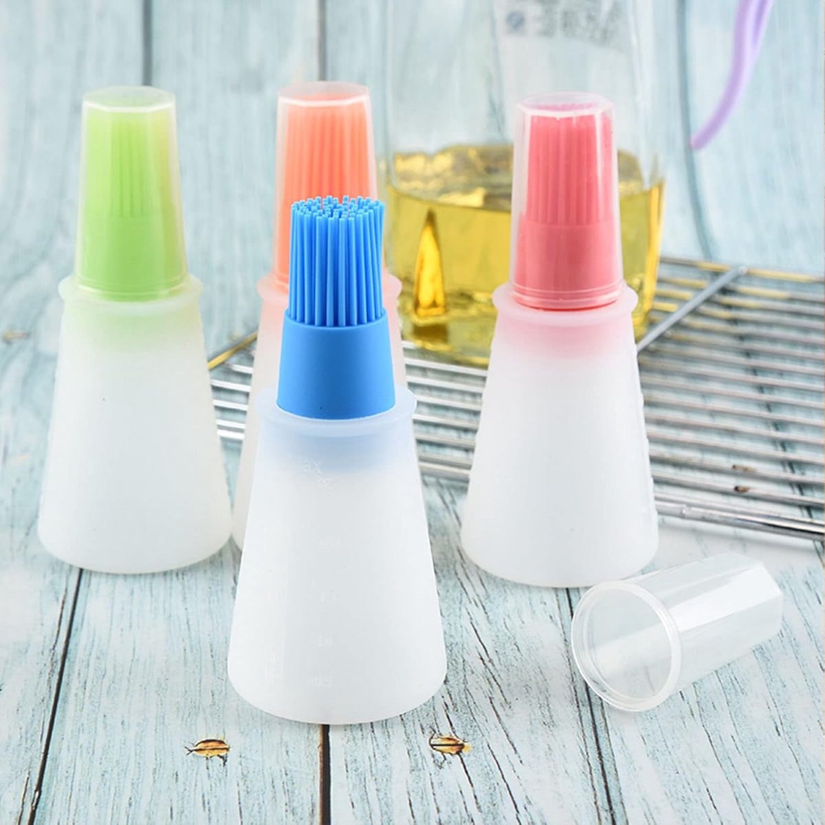 Siliconen olie dispenser met borstel - 4 delig - hittebestendig - ideaal voor BBQ en salades - ShopVlot