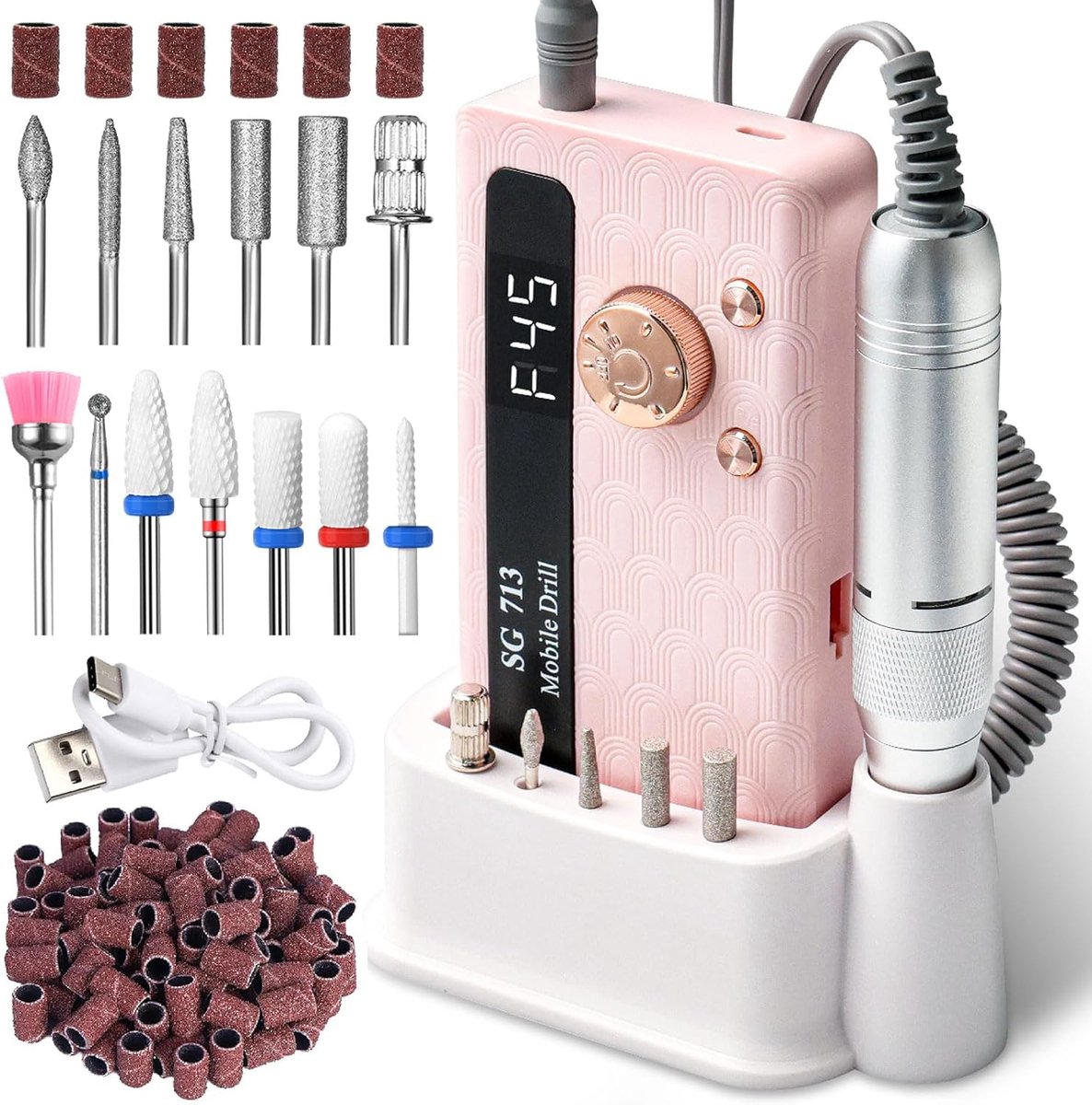Nageldrill Kit 45000rpm - Draagbare elektrische nagelfrees - 13 bits en 56 schuurbanden - ShopVlot