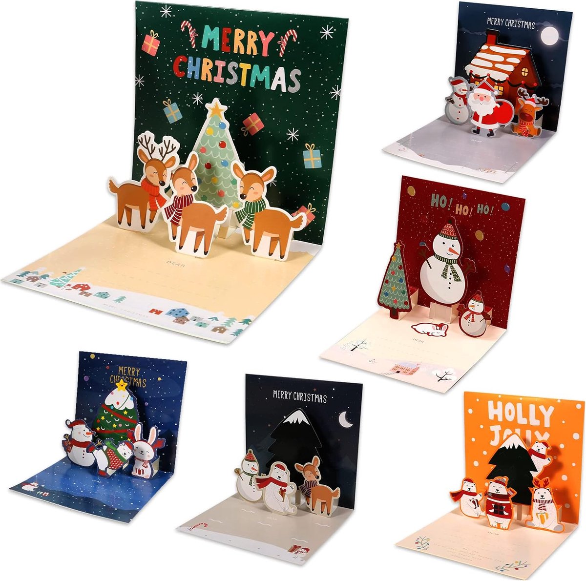 3D Kerstkaart Set - 6 Stuks Met Enveloppen - Prachtige Pop-Up Sculpturen - Persoonlijke Groeten Voor Kerst - ShopVlot