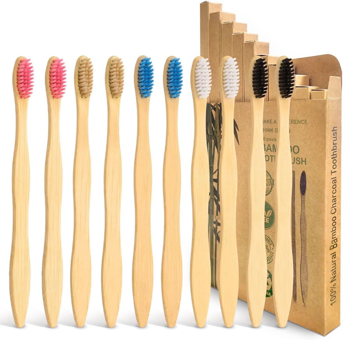 Tandenborstel set 10 stuks - bamboe - biologisch afbreekbaar - perfect voor dagelijks gezinsgebruik - SnelShoppen