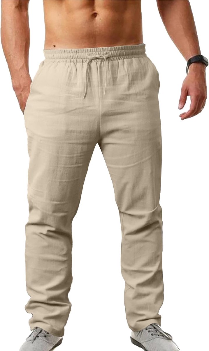 Lange herenlinnenbroeken - losse pasvorm - lichtgewicht casual - ideaal voor yoga - SnelShoppen