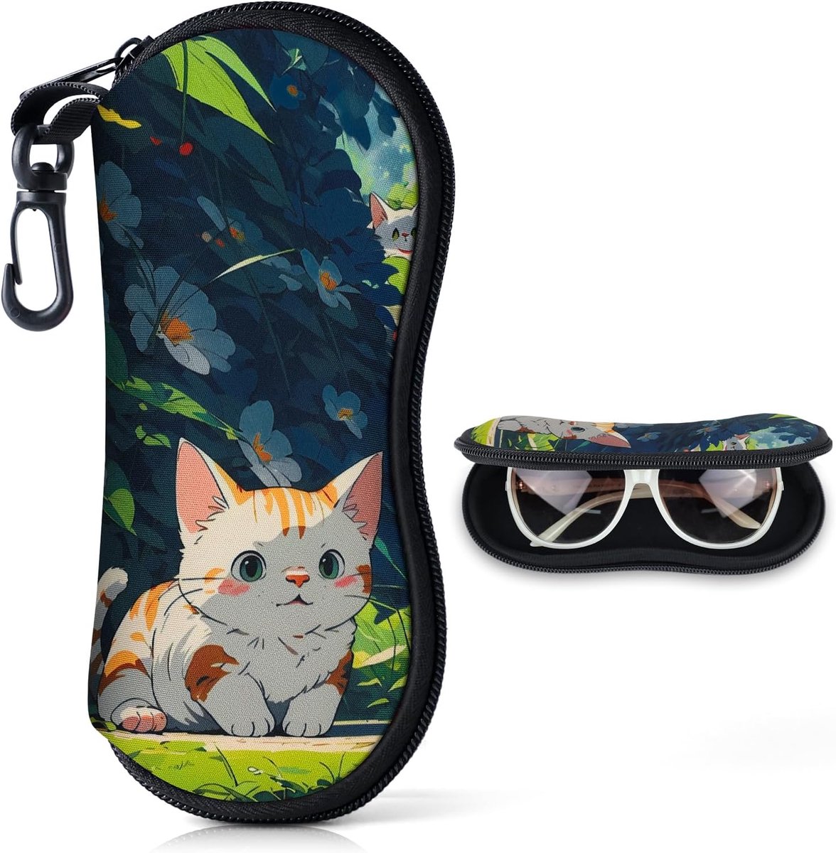 Zachte brillenhoes M - neopreen - groen met zwarte kat - ideaal voor reizen - SnelShoppen