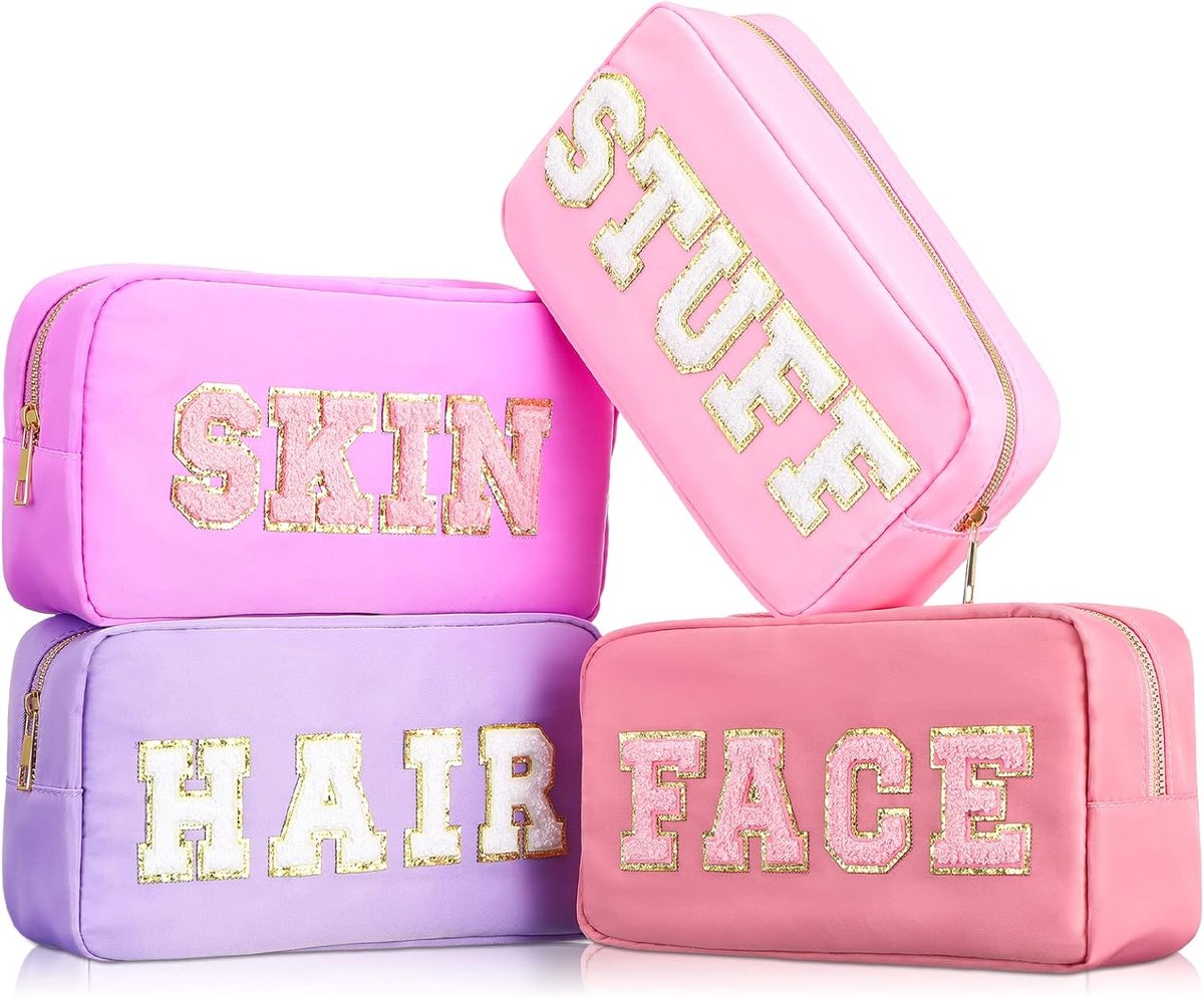 Make-up tasje set 4 stuks - chenille letters - nylon cosmeticapouches - ideaal voor reizen - SnelShoppen