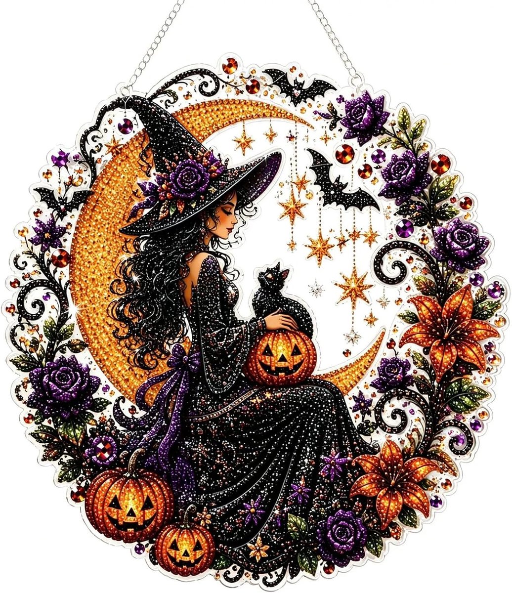 Casalora® DIY Diamond Painting Halloween Heks Raamhanger – 5D Acryl Hangdecoratie Kit – Halloween Decoratie