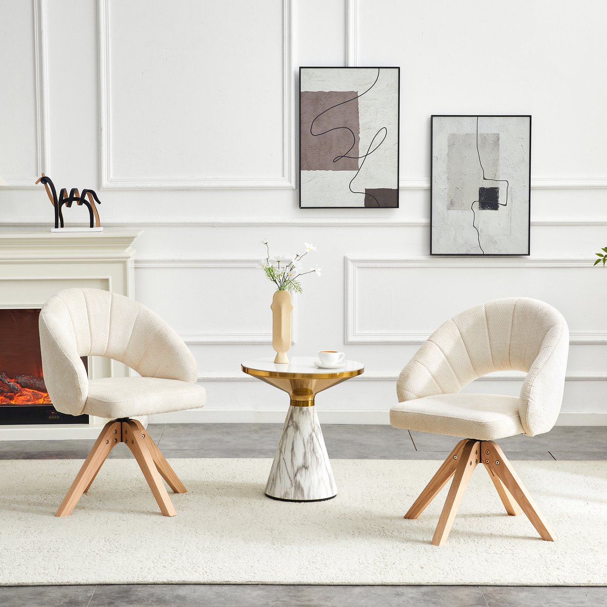 MODENUIT Eetkamerstoel - Draaibare Kuipstoel - Set Van 2 Voor Eetkamer En Woonkamer - Stof - Wit - 84 Cm