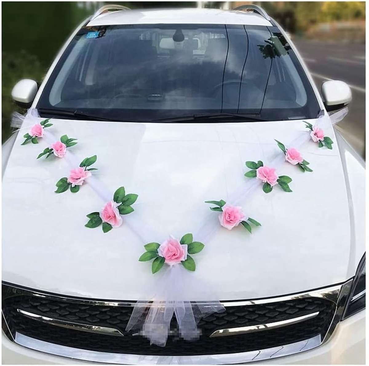 Bruiloft auto bloemenversiering wit organza lint romantische roze roos decoratie slinger auto bruiloft autoversiering bloemen slinger bruiloft decoratie auto bruiloft decoratie auto bruiloft decoratie auto 4#