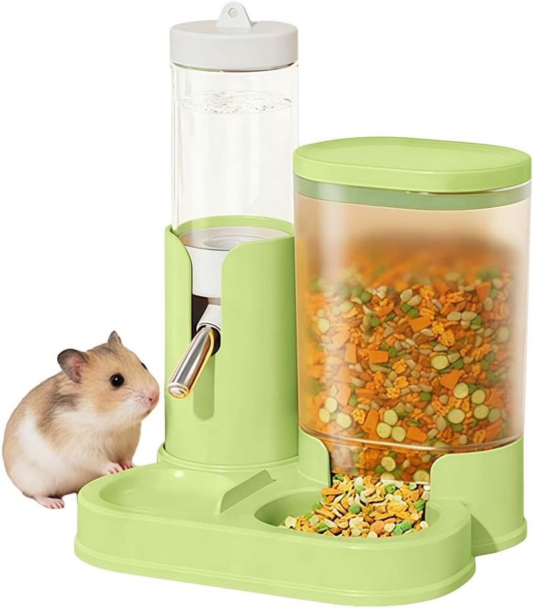 2-in-1 hamster waterfles en voederbak, 80 ml hamster waterfles - lekvrij, hamster automatische voedseldispenser voor cavia's, ratten, konijnen, gerbil