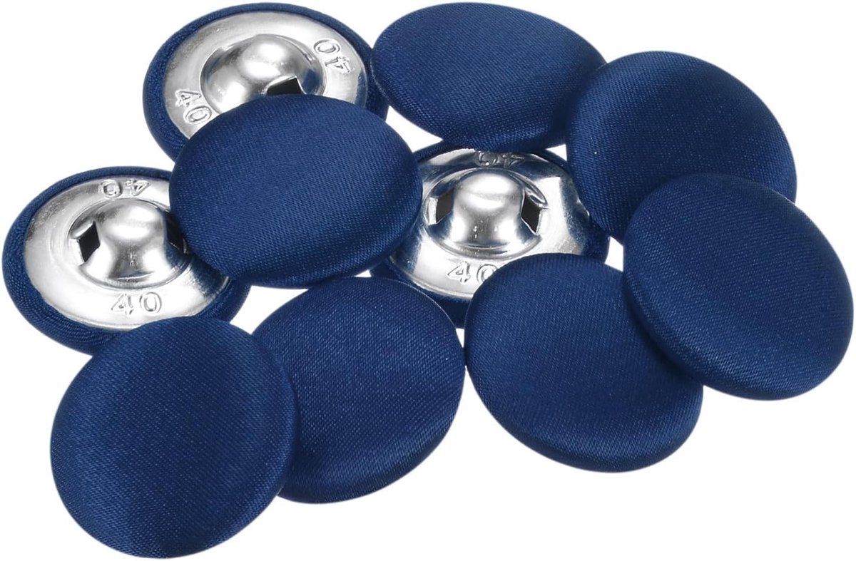 Knopen bekleed met stof 25 mm ronde metalen poten voor kleding blouses truien, middelblauw