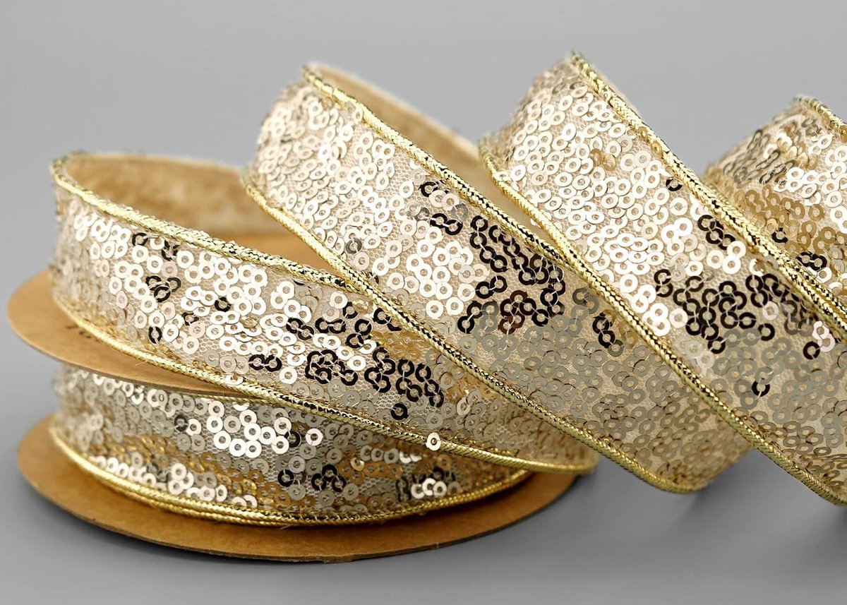 5 m x 25 mm pailletten band goud decoratief lint glanzend lint met glitter geel glitter glans briljant geschenklint glinsterend Lurex om te versieren knutselen Kerstmis feest